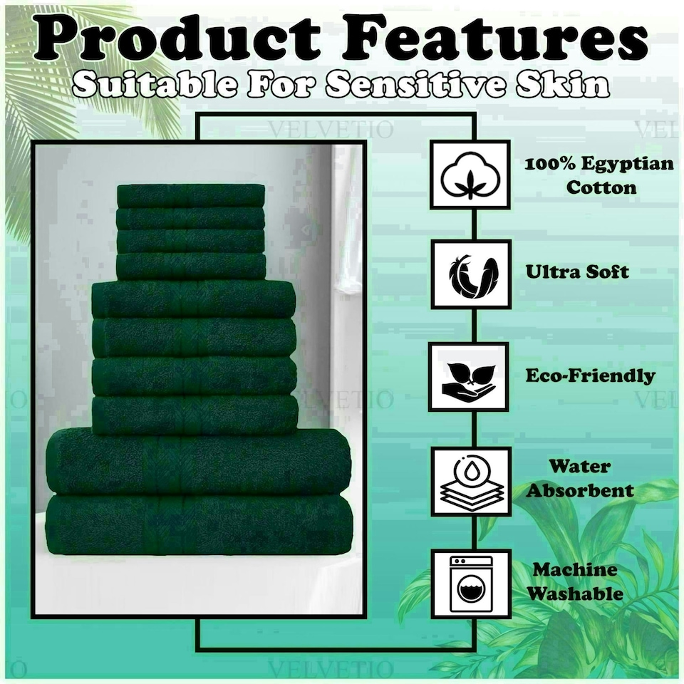 image 1 of VELVETIO 10 Piece Towel Bale Set Toronto Stripe Pattern - 100% Cotton, 450 GSM Green | Dark Green