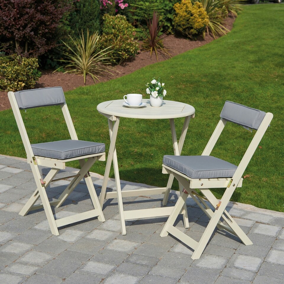 image 1 of Greenhurst Foldable Wooden Bistro Set – 2 Chairs with Cushions & Round Table in Forest White