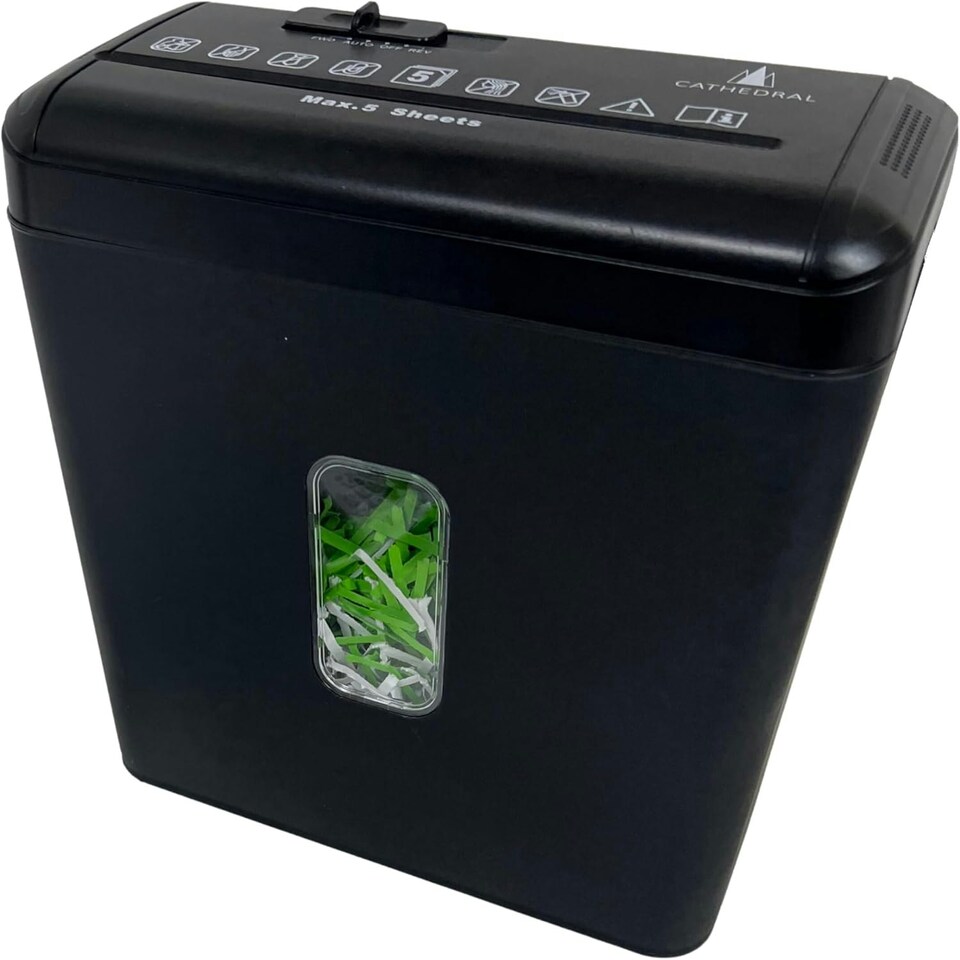 image 1 of Cathedral Cross Cut Paper Shredder Black – 5 Sheet Capacity, 8.5 L Bin, Home & Office Use