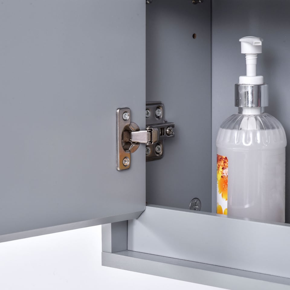 image 1 of HOMCOM Wall Mounted Mirror Cabinet with Storage Shelf Bathroom Cupboard Double Door Grey