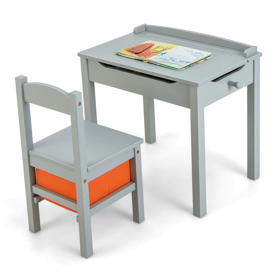image 1 of COSTWAY Kids Table and Chair Activity Table Set Grey | Grey