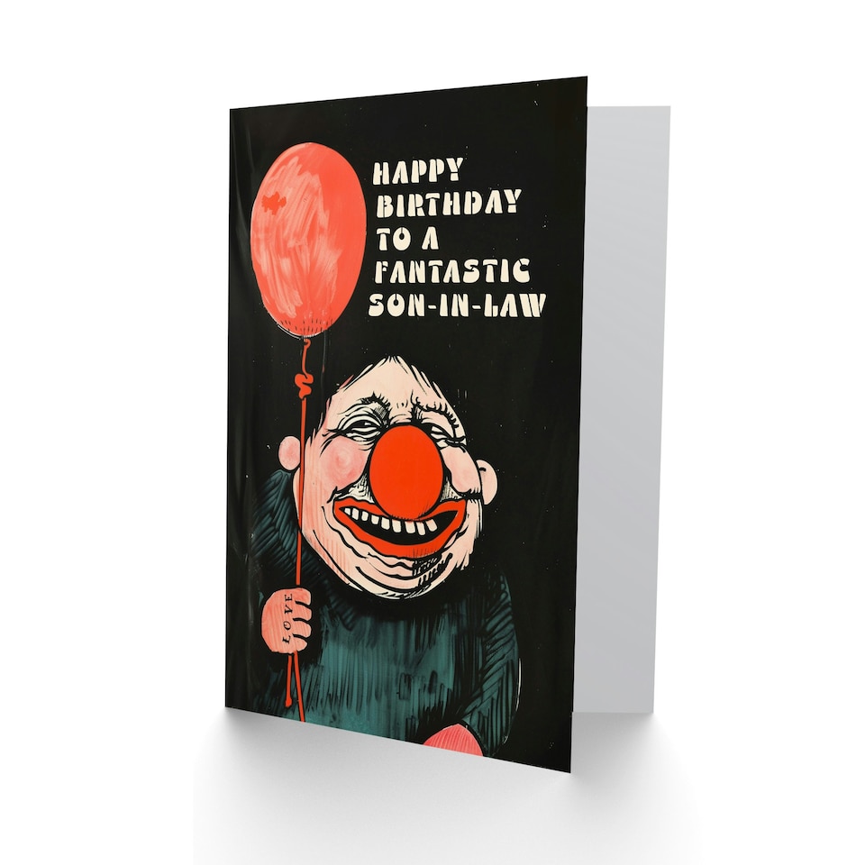 image 1 of Fantastic Clown Balloon Dark Fun Son in Law Birthday Card