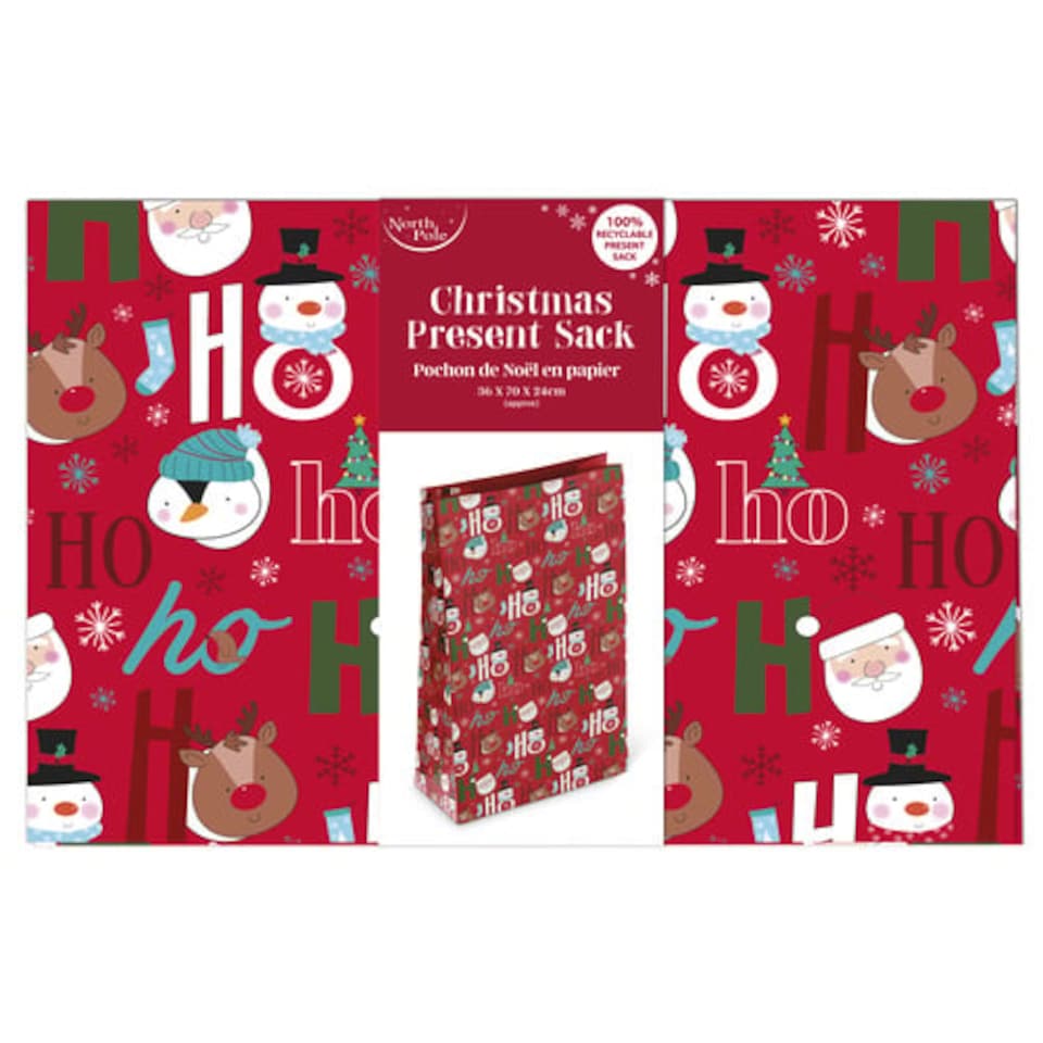 image 1 of Ho Ho Ho Christmas Characters Kraft Paper Red Present Sack 70cm