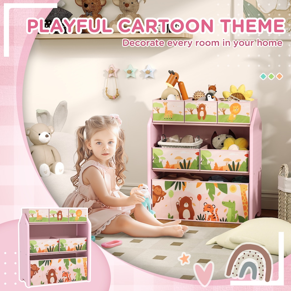 image 1 of AIYAPLAY Kids Toy Storage Unit with 6 Storage Boxes for Playroom, Pink