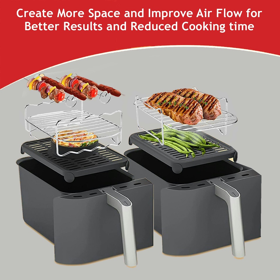 image 1 of SPARES2GO Grill Shelf Racks Compatible with Instant Vortex Plus 7.6L Air Fryer (+ 4 Skewers)