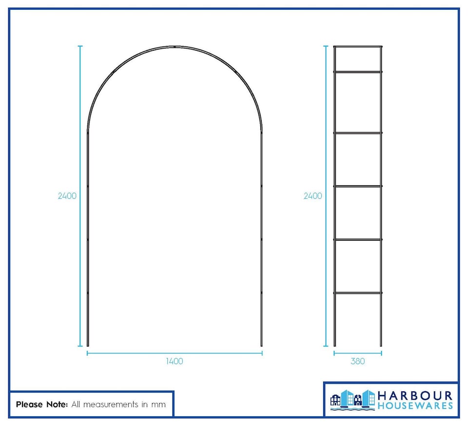 image 1 of Harbour Housewares 2x Metal Garden Arbour Arches - 2.4m x 1.4m Large Wide Heavy-Duty Outdoor Plants Flower Archway Pergola Trellis | Black | Black | One Size | 2