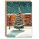 image 1 of Decorated Tree Town Square Snowy Night Xmas Art Blank Christmas Card