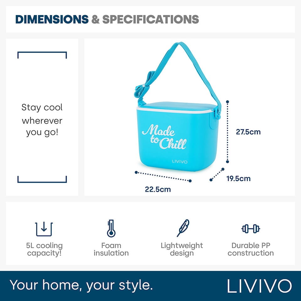 image 1 of LIVIVO Cool Box 5L Lightweight Portable Foam Insulation Carrying Strap - Blue
