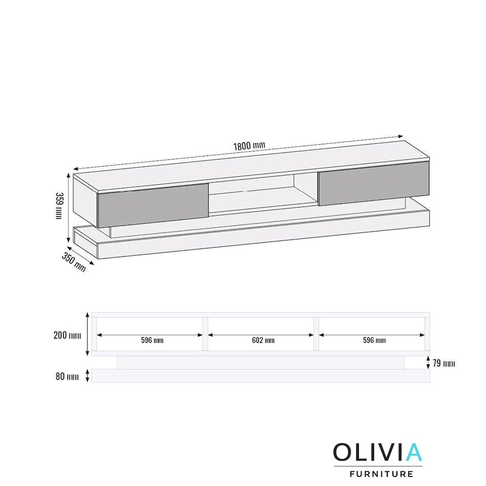 image 1 of TV Unit TV Stand Media Cabinet Sideboard Grey High Gloss Doors LED 180cm