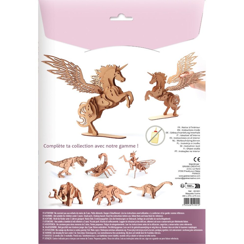 image 1 of 3D Wooden Model Kit Unicorn - Craft Gifts for 8 yrs +