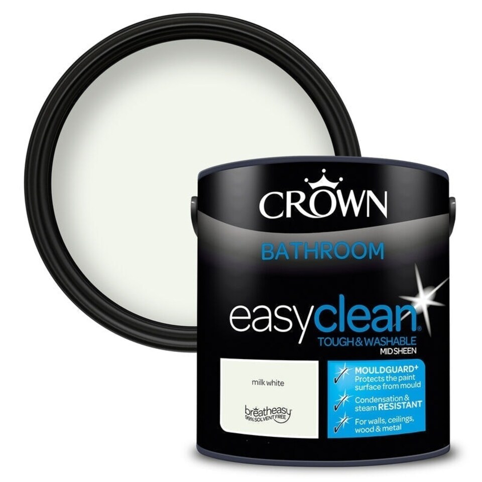 image 1 of Crown Easyclean Bathroom Mid Sheen 2.5L Milk White