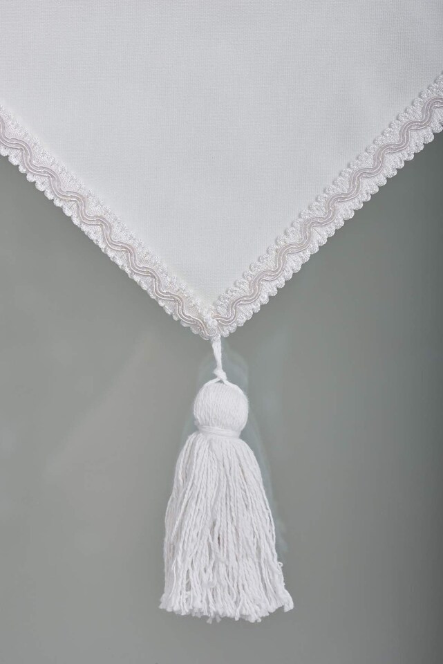 image 1 of FURNISHED Cut to Size Linen Roller Blinds with Triangle Edge and Metal Fittings | White | White | (W) 210cm x (L) 165cm