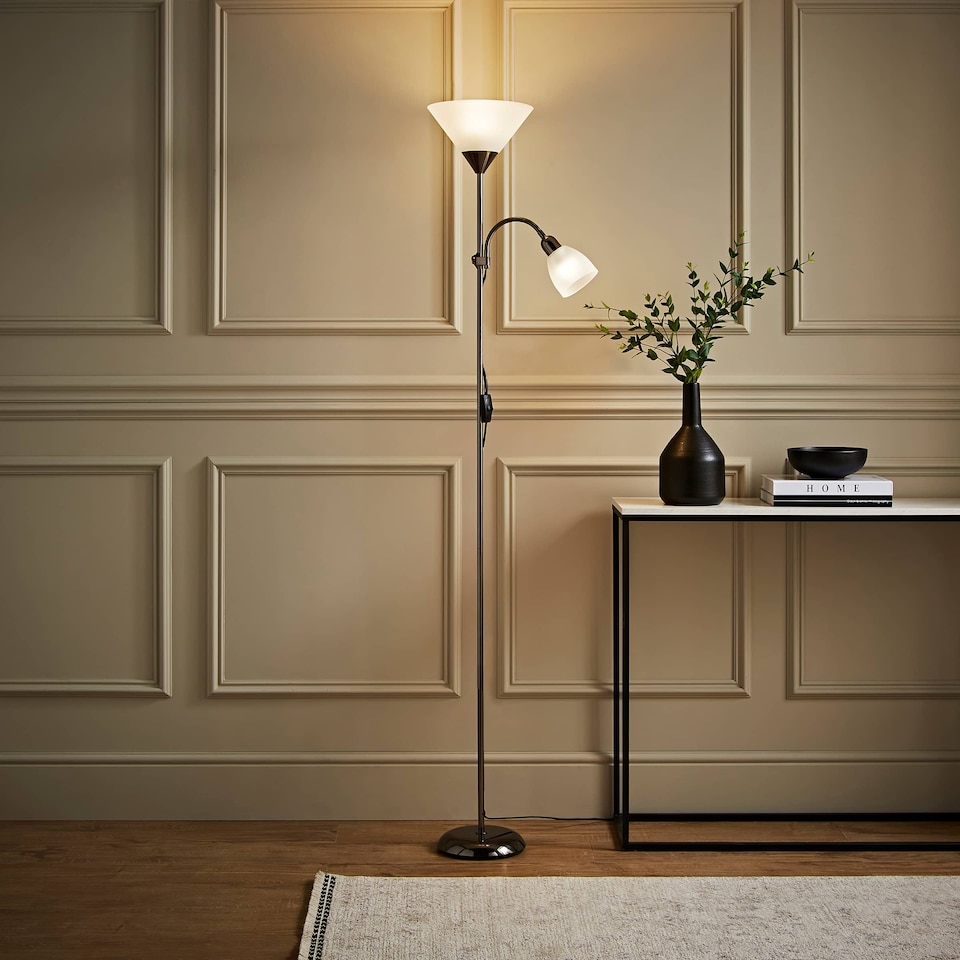 image 1 of ValueLights Mozz Black Chrome Mother and Child Floor Lamp | Black