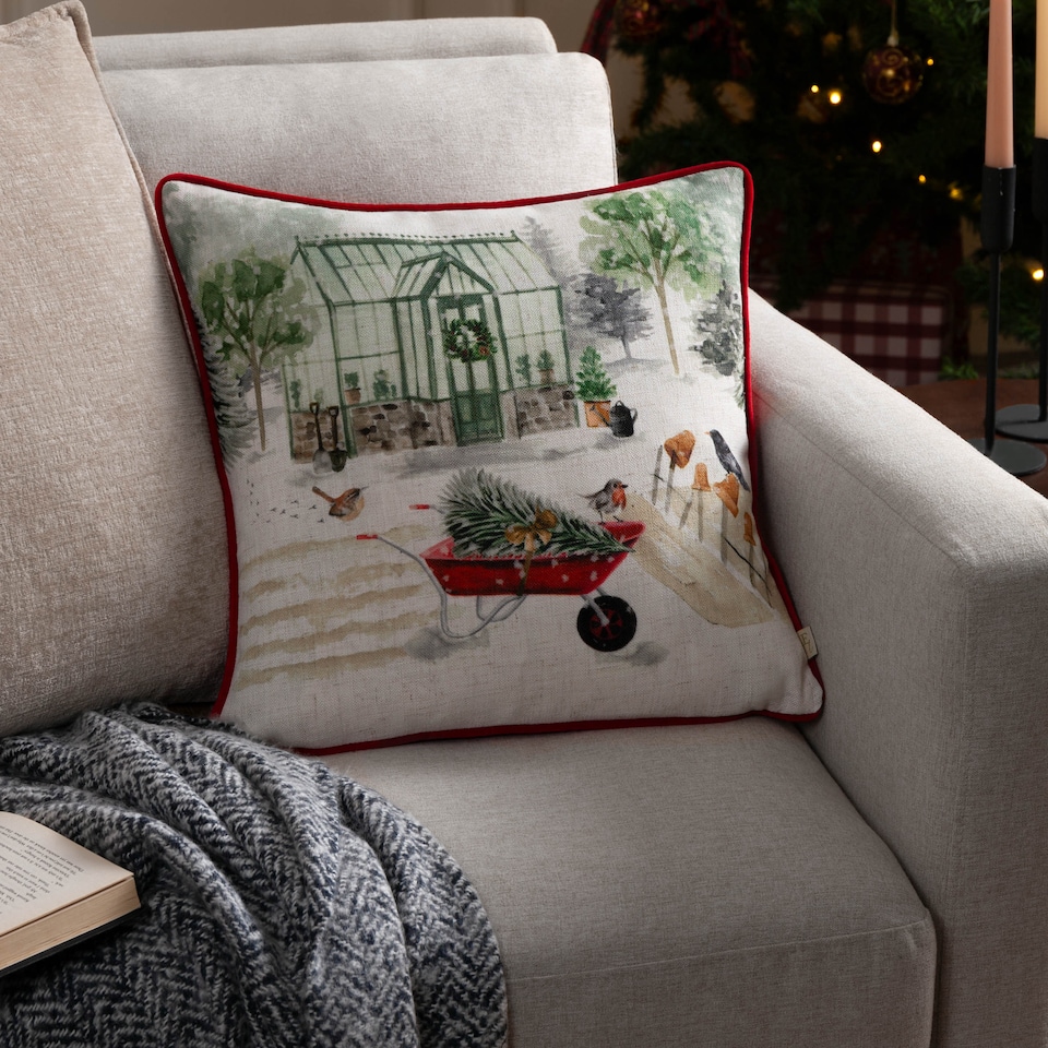 image 1 of Evans Lichfield Winter Garden Printed Cushion, Multicolour, 43 x 43cm