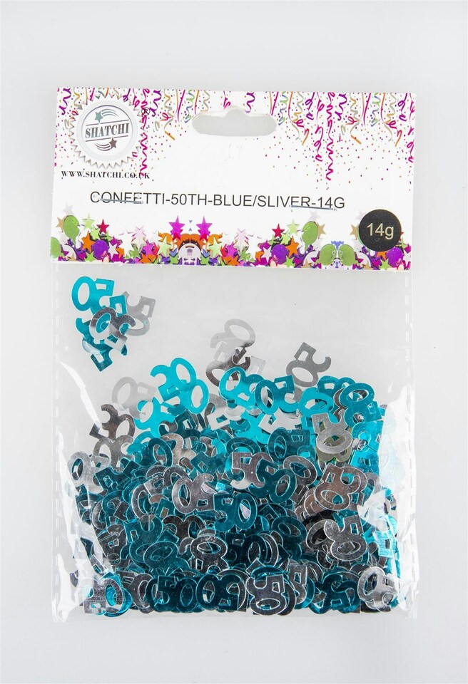image 1 of 50th Birthday Confetti Blue & Silver 4 pack x 14 grams birthday decoration Foil Metallic 4 pack