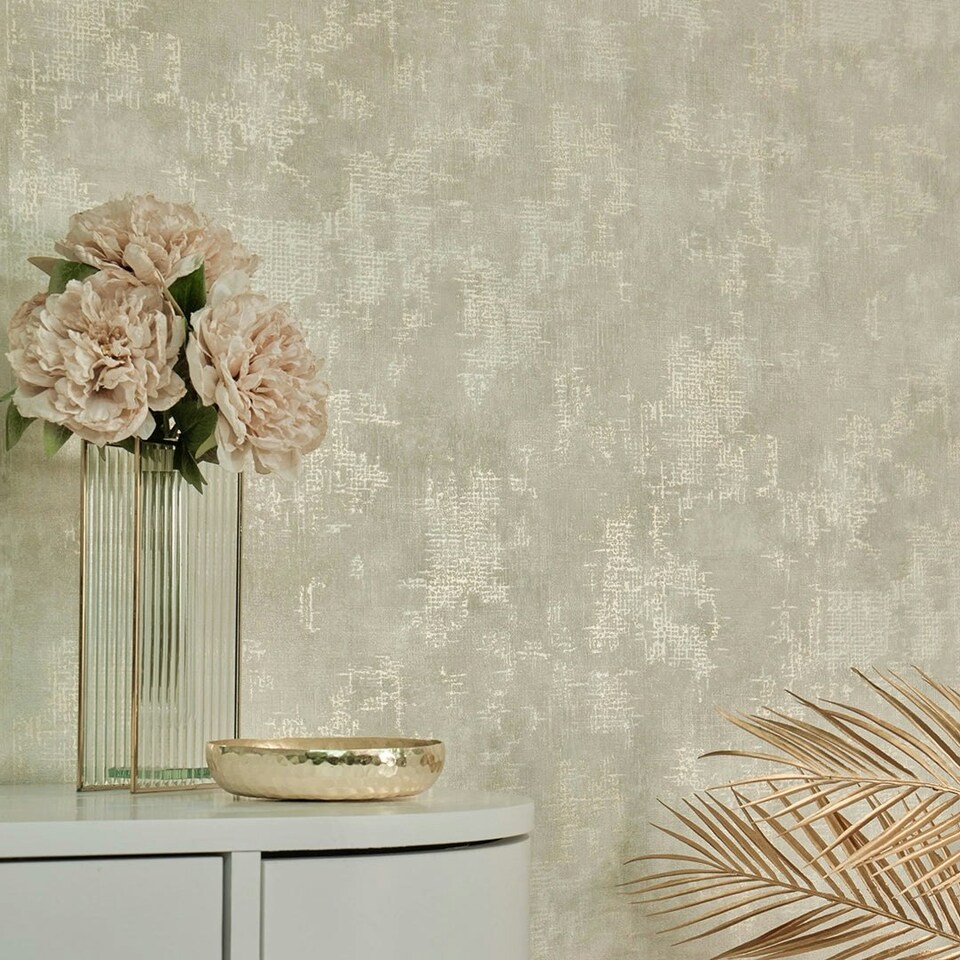 image 1 of Concrete Couture Wallpaper in Warm Neutral and Gold Multi