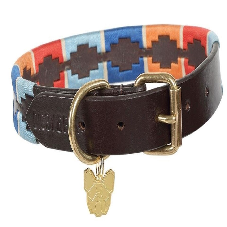 image 1 of Shires Drover Polo Dog Collar Purple | Colour: Yellow/Dark Green/Purple
Size: XX-Small | XS