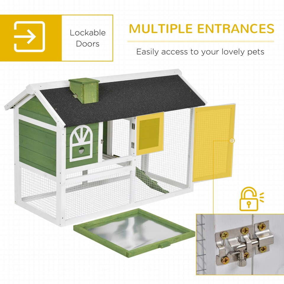 image 1 of PawHut Rabbit Hutch, Guinea Pig Hutch 2 Tiers Outdoor w/Tray & Ramp, Green