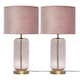 image 1 of Set of 2 Walpole - Blush Pink Glass and Antique Brass 49cm Table Lamps | Yellow | Antique brass plate with blush pink glass detail and pink velvet | 2