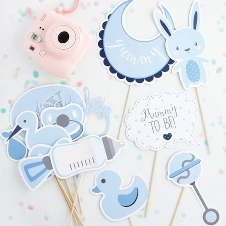 Blue Baby Shower Photo Booth Props - Pack of 13
