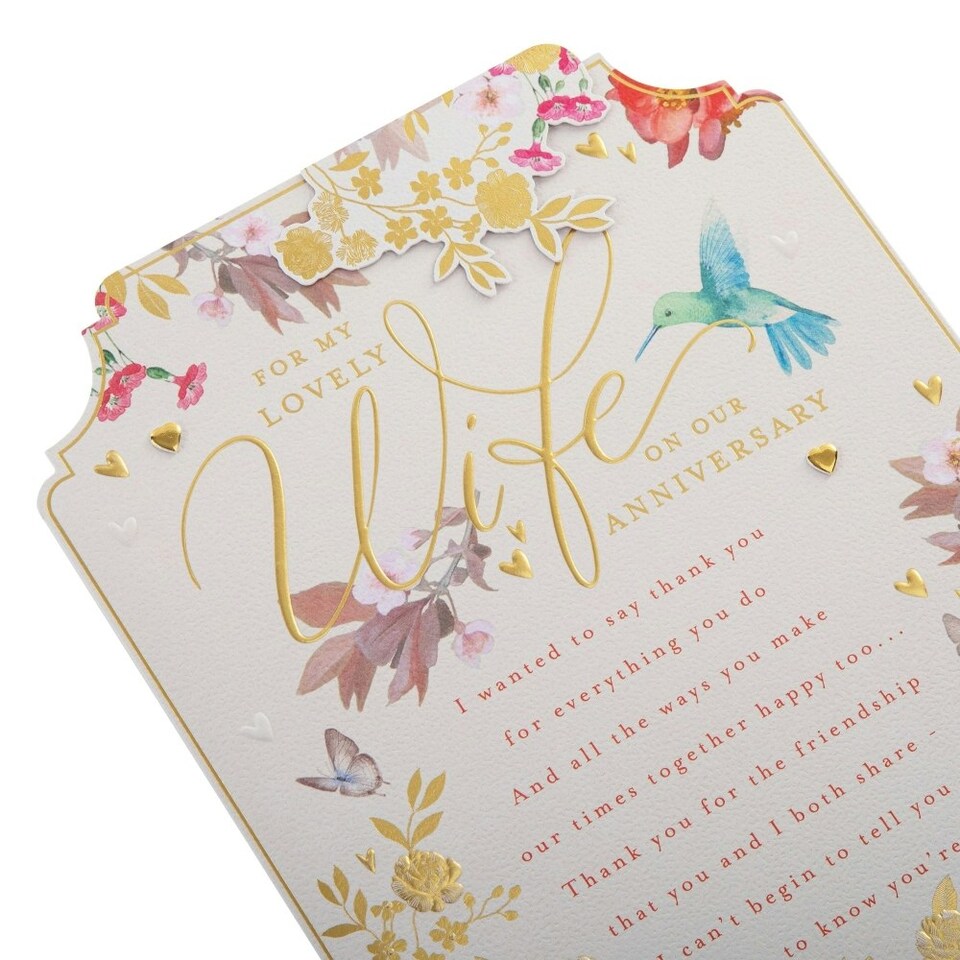 image 1 of Pink Traditional Floral Design with Heartfelt Verse Wife Anniversary Card