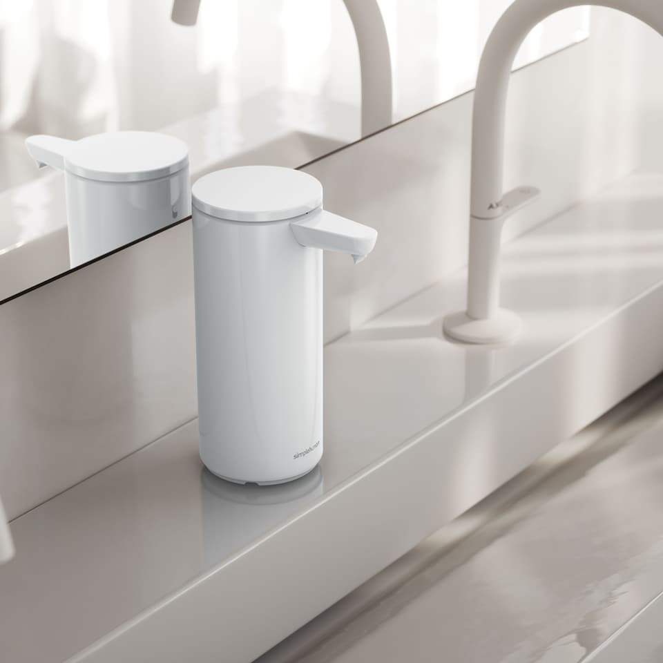 image 1 of Simplehuman 266ml Rechargeable Sensor Soap Pump, Automatic Hand Motion Soap Dispenser, White Steel