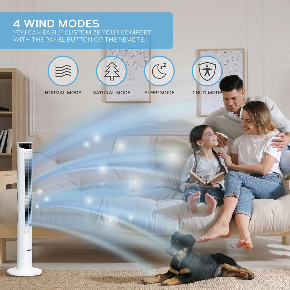 image 1 of Air Pro Smart 46" Tower Fan - Oscillating Bladeless Fan with Remote Control - White