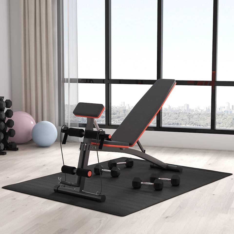 image 1 of HOMCOM Foldable Dumbbell Bench Weight Training, 7 Incline Adjustable, Red
