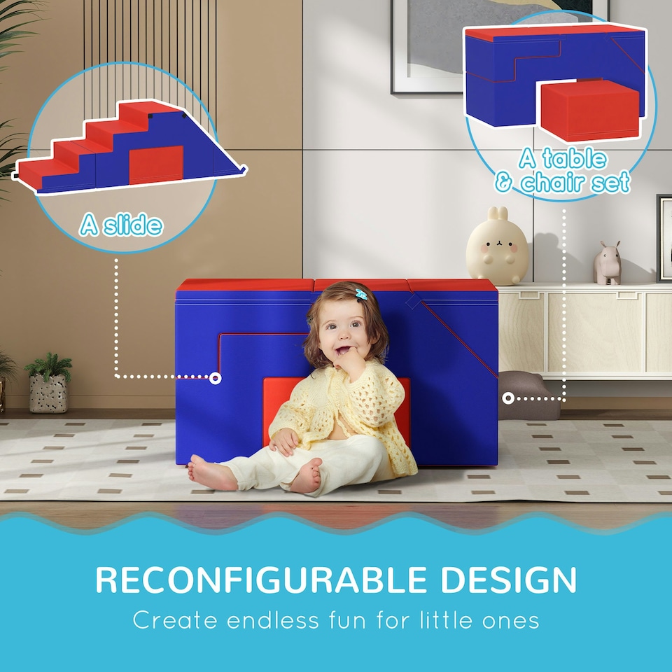 image 1 of HOMCOM 2-piece Soft Play Set, Baby Foam Climber Block for Toddler, Dark Blue