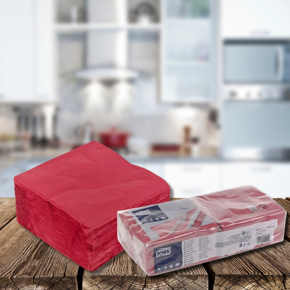 image 1 of 200-Pcs Tork Soft Paper Napkins - 33cm | Red | 1