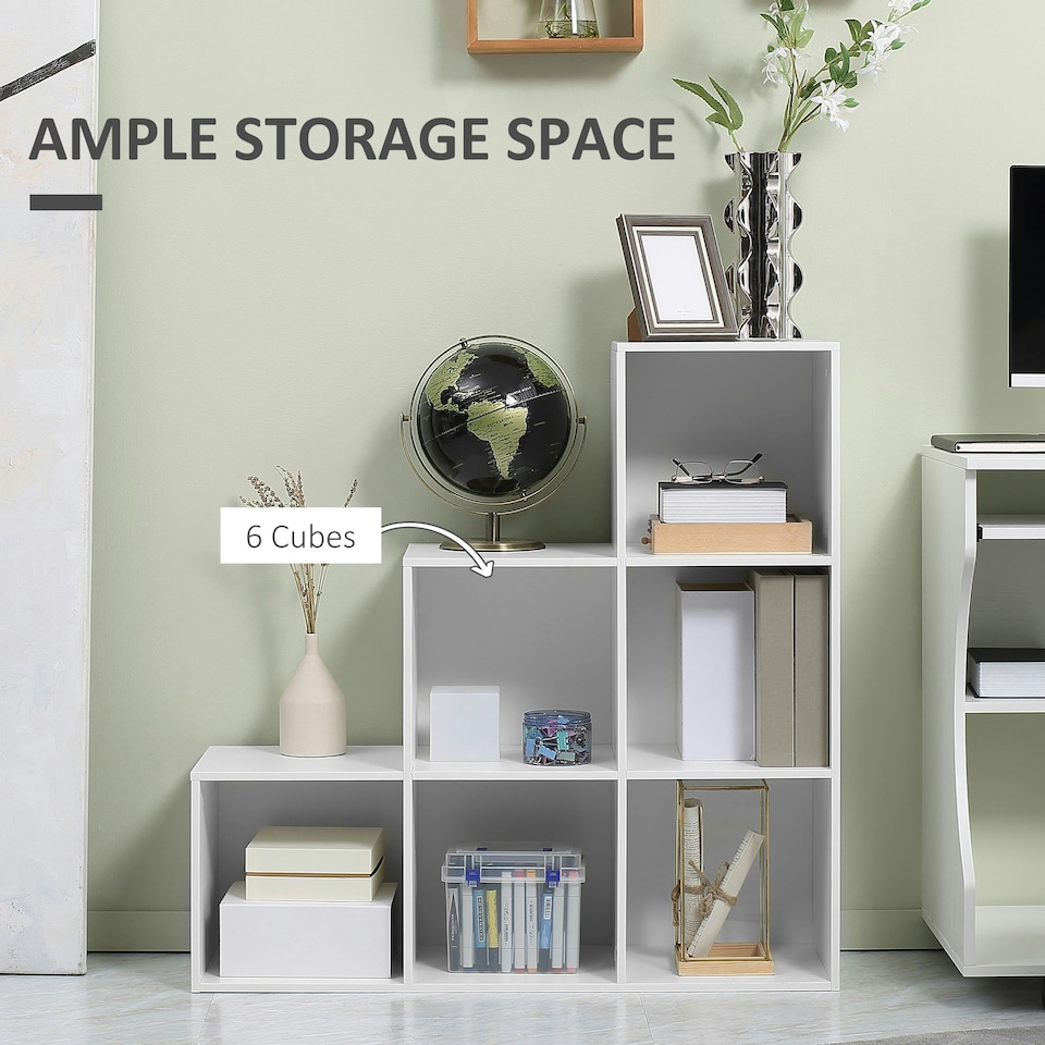 image 1 of HOMCOM Storage Cabinet with 6 Cubes Closet Organiser with 3-Tier Shelf, White