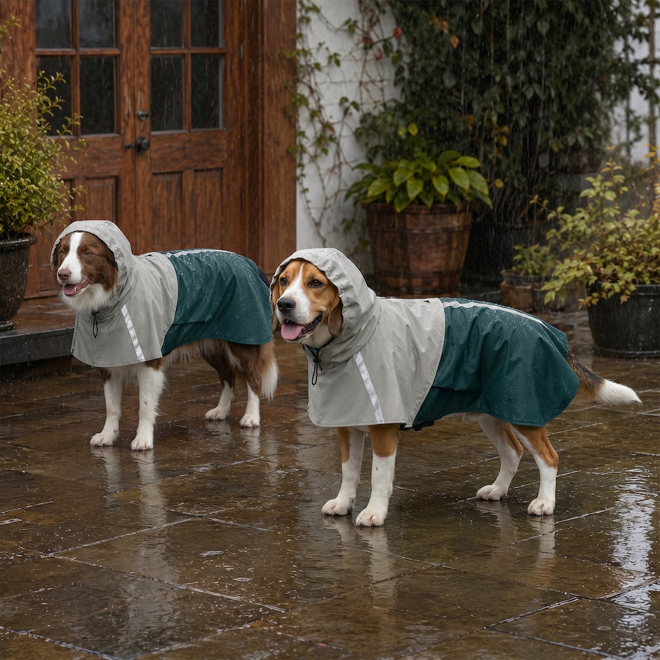 image 1 of PawHut Dog Raincoat with Hood, Dog Rain Jacket, for Medium Dogs, M