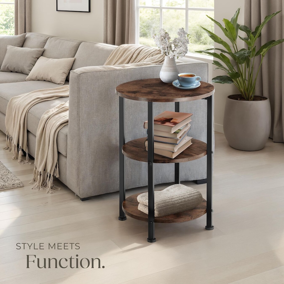 image 1 of Bedside Table Colchester - industrial style, round with 3 shelves, 40 x 61 cm | Brown | Industrial wood dark, rustic | 40 x 40 x 61 cm | 1