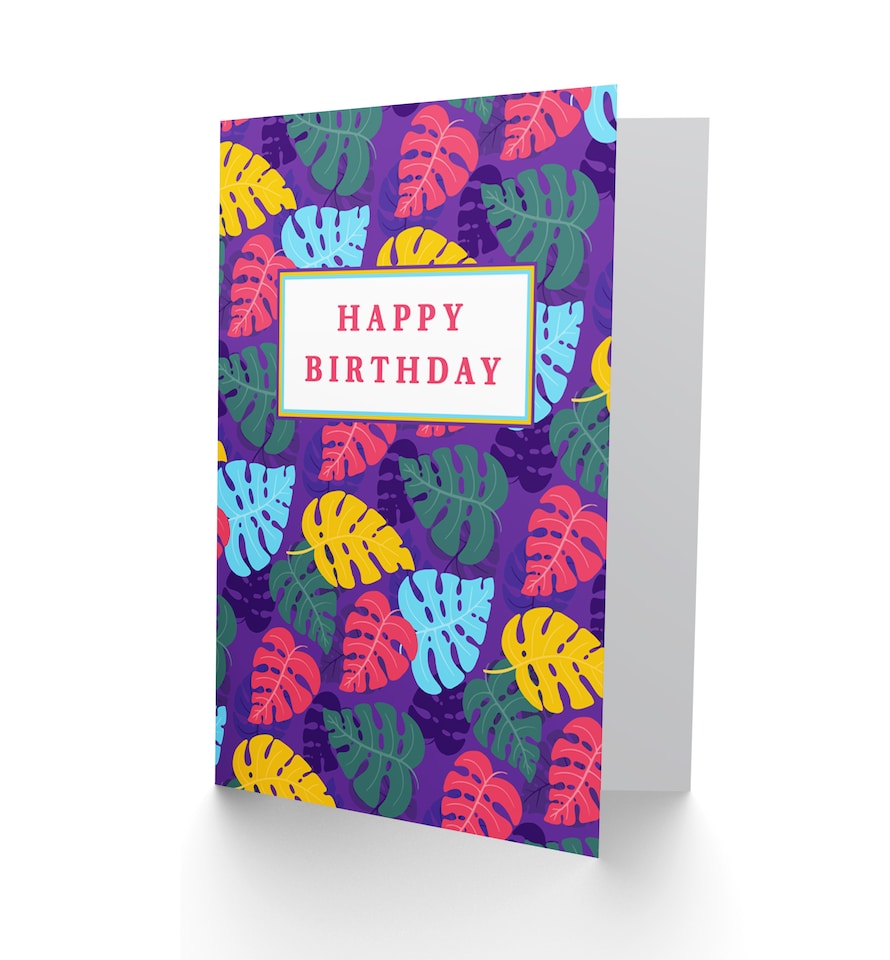 image 1 of Birthday Tropical Leaves Vibrant Plants Greetings Card