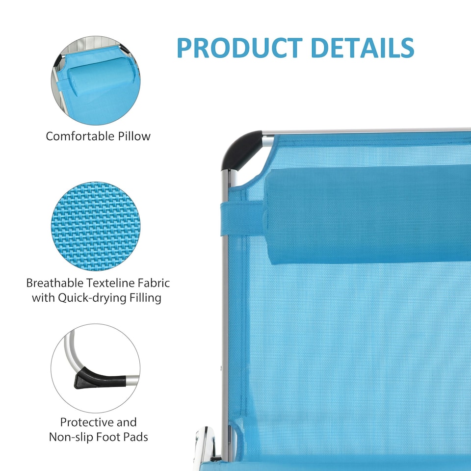 image 1 of Outsunny Folding Outdoor Reclining Sun Lounger Chair Aluminium Frame Blue
