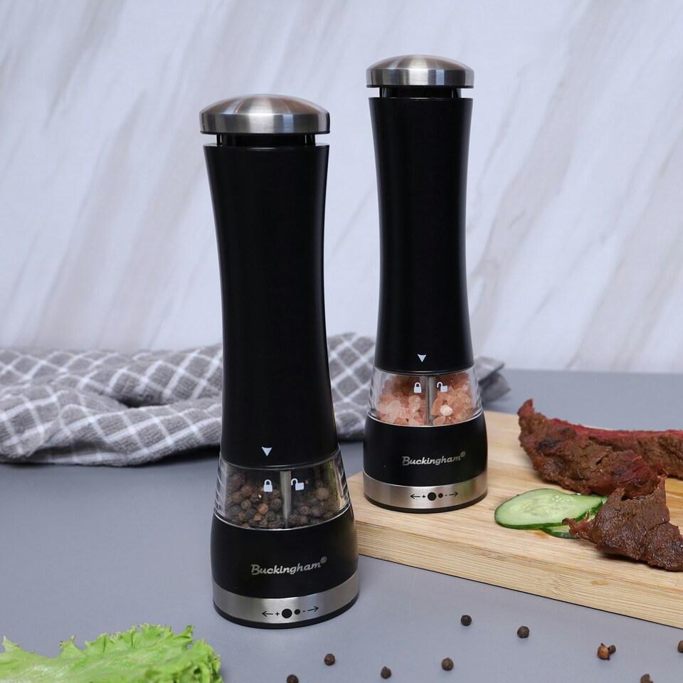 image 1 of Buckingham Stainless Steel Premium Electric Salt & Pepper Mill Set , Black finish
