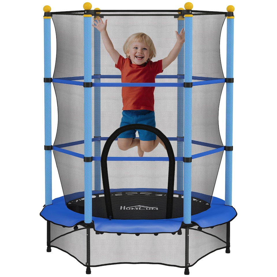 image 1 of HOMCOM 4.6FT Kids Trampoline with Safety Enclosure for Ages 3-10 Years | Blue | Blue