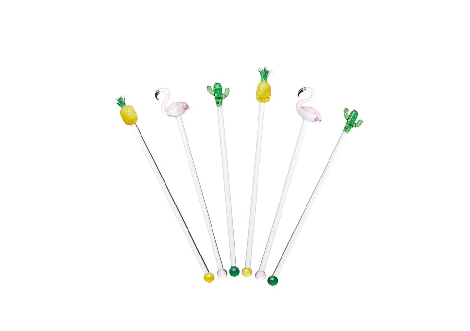 image 1 of BarCraft Set of 6 Tropical Chic Novelty Glass Cocktail Stirrers