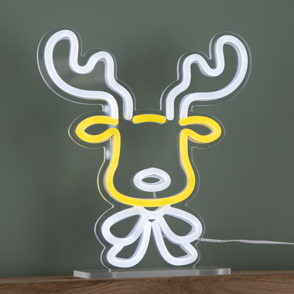image 1 of 25cm Light up Christmas Reindeer Face Table Top Neon Sign