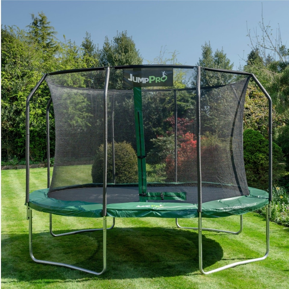 image 1 of 15ft x 10ft JumpPRO® Xcite Green Oval Trampoline with Enclosure - 86 Springs, 150kg Capacity.