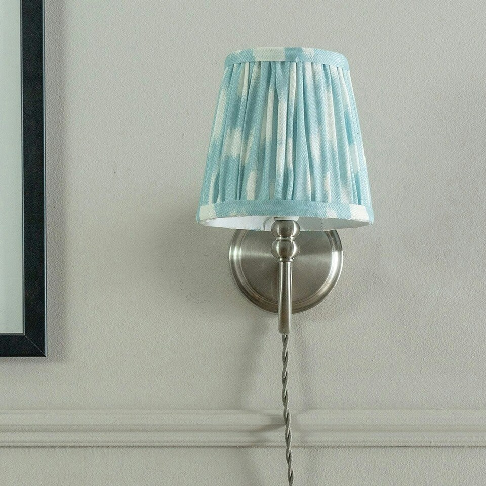 image 1 of ValueLights Neely Plug in Brushed Chrome Wall Light with Blue Pleated Shade