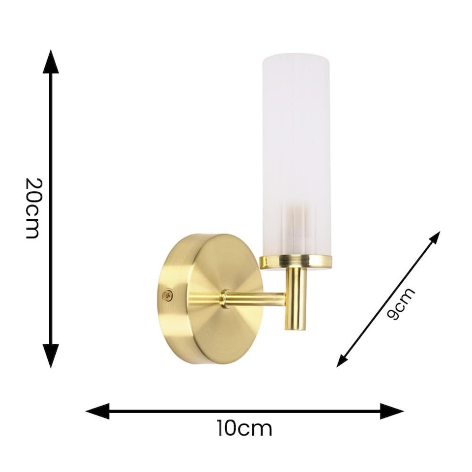 image 1 of ValueLights Canya Gold IP44 Frosted Glass Wall Light & Bulb | Gold
