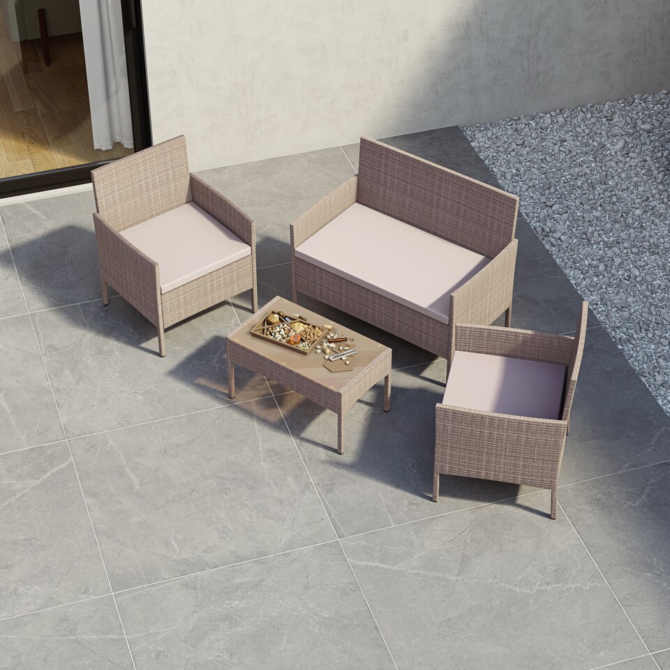 image 1 of Garden Vida Kendal 4 Seater Rattan Set Chair Sofa Coffee Table Outdoor Garden Furniture, Natural