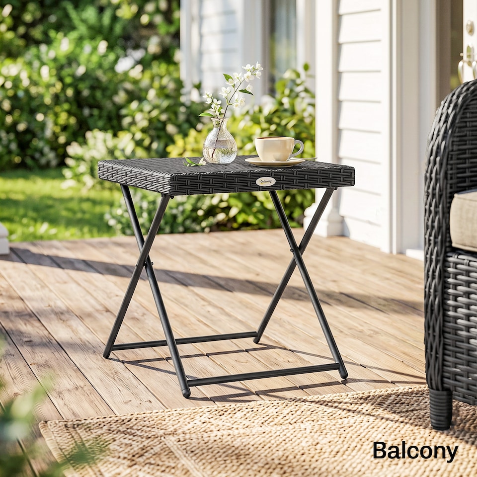 image 1 of Outsunny Folding Square Rattan Coffee Table w/ Steel Frame Bistro Garden Black