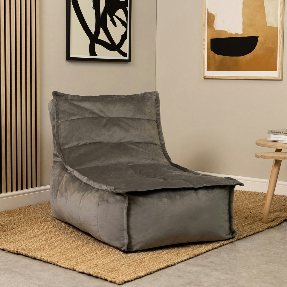 image 1 of icon Dolce Lounger Bean Bag Charcoal Grey Velvet Bean Bag Chair Grey