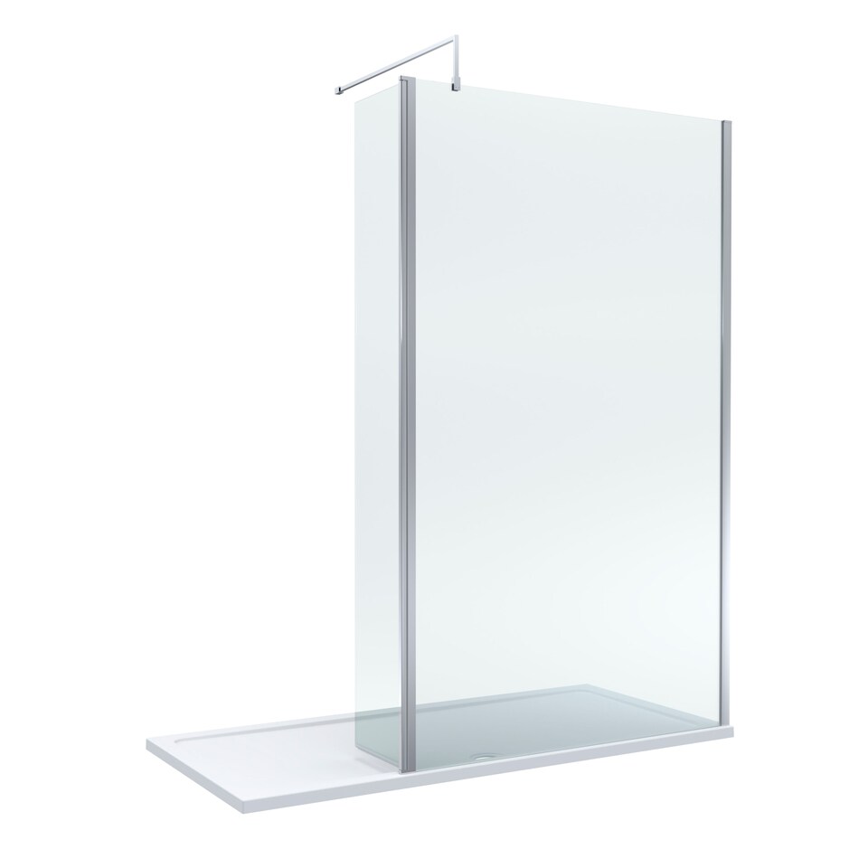 image 1 of 8mm Glass Wetroom Screen and Return Chrome and Tray 1700 x 700mm | Silver | Chrome