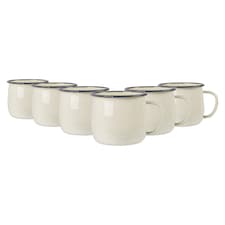 Argon Tableware Coloured Enamel Belly Mugs - 375ml - Cream/Grey - Pack of 6 | Cream | Cream/Grey