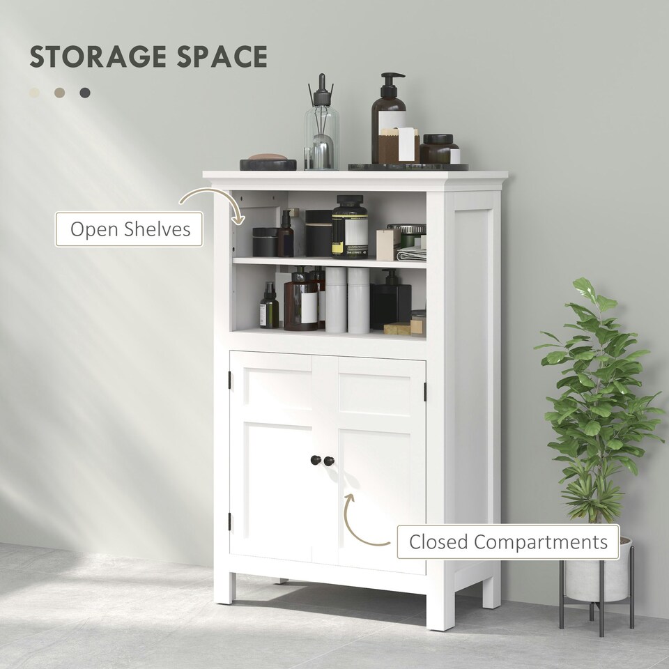 image 1 of HOMCOM Modern Bathroom Storage Cabinet with Open Shelves, White