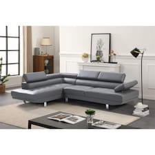 Fidenza Leather Corner Sofa Adjustable Headrests, L-Shaped Sectional, Contemporary Living Room Seating, Left Hand Facing | Grey | Four Seater