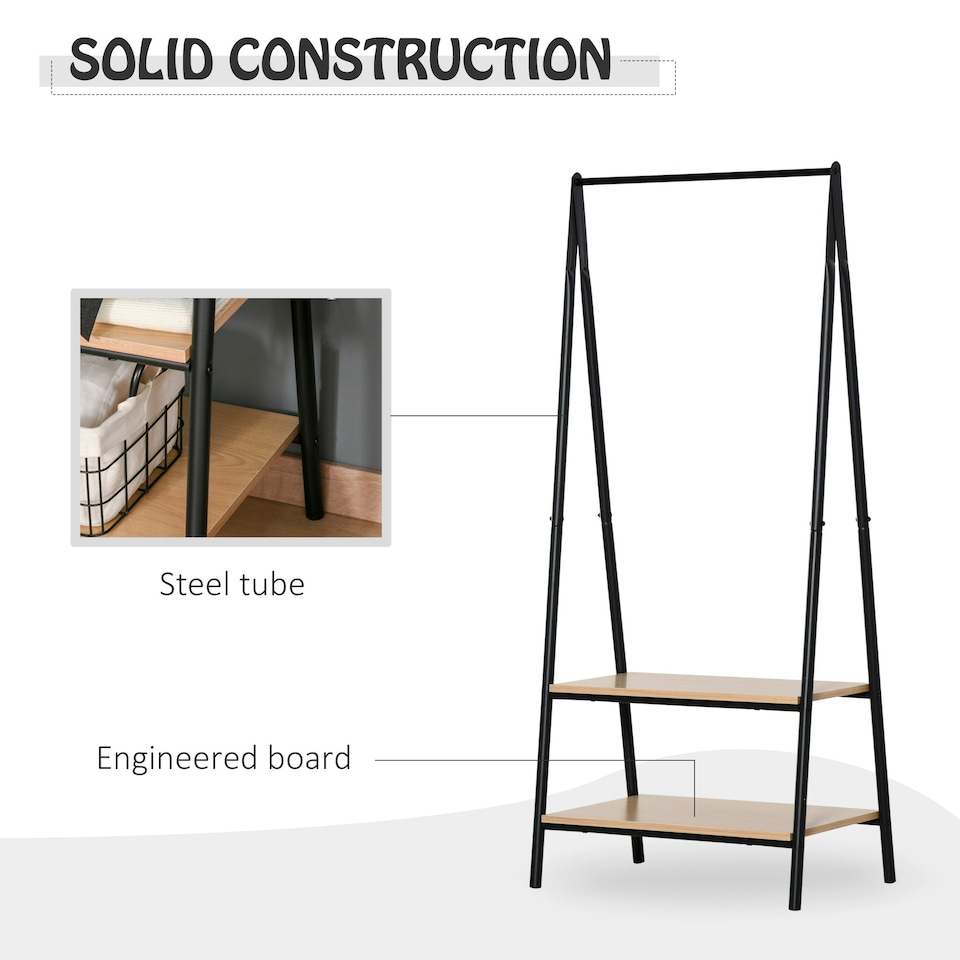 image 1 of HOMCOM 2-Tier Garment Rack Storage Shelves Metal Coat Shoes Clothes Stand